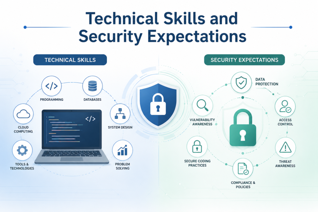 Technical skills and security expectations for remote IT jobs including programming cloud security data protection and access control.