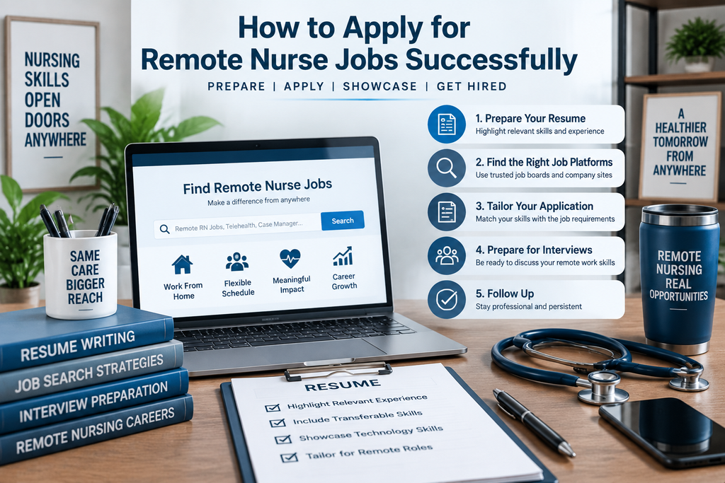 How to apply for remote nurse jobs successfully with resume preparation job search and application steps.
